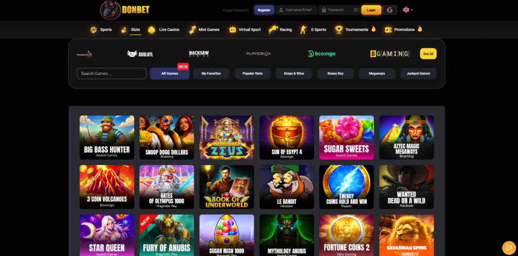 DonBet Casino and Sportsbook platform interface